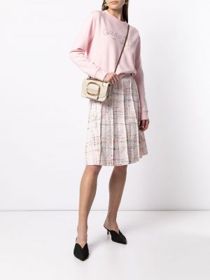 Falda midi de tweed plisada Giambattista Valli rosa