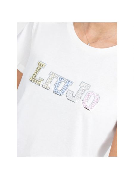 Camiseta de algodón con tachuelas deportiva Liu Jo blanco