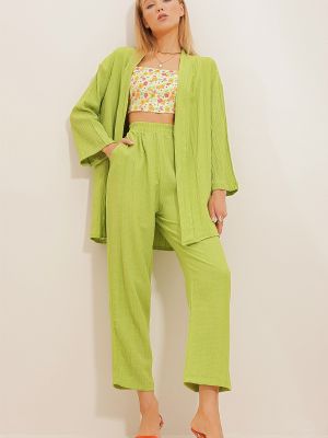 Kalhoty s šálovým límcem Trend Alaçatı Stili zelené