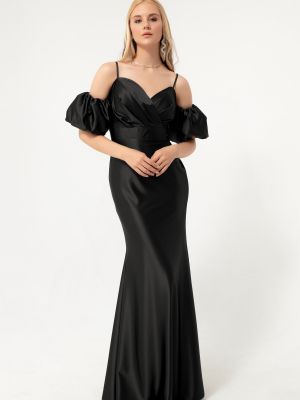 Атласное вечернее платье с длинным рукавом Lafaba черное