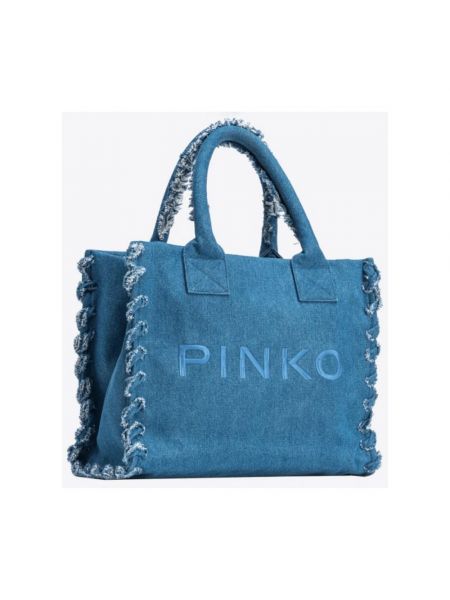 Einfarbige strand stofftasche mit taschen Pinko blau