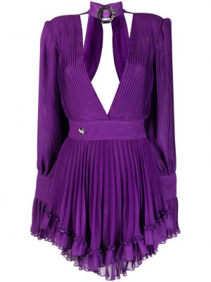 Robe de soirée à col v plissé Philipp Plein violet