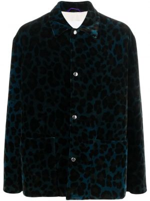 Zamatová bunda s potlačou s leopardím vzorom Oamc modrá