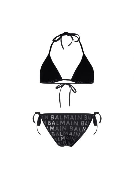Bikini con cordones con estampado Balmain negro