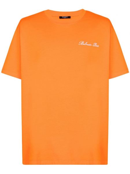 Brodeerattu t-paita Balmain oranssi