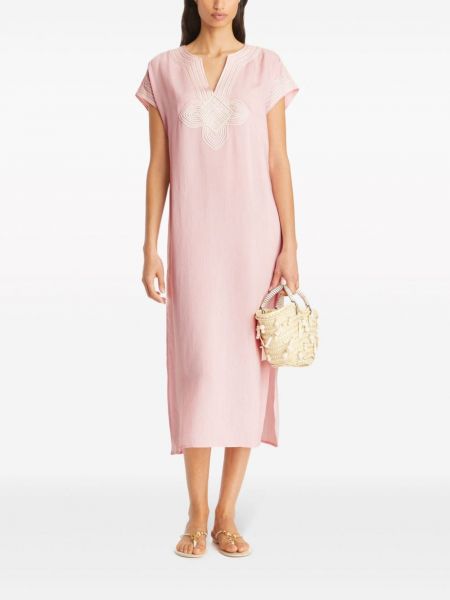 Šaty s výšivkou Tory Burch růžové