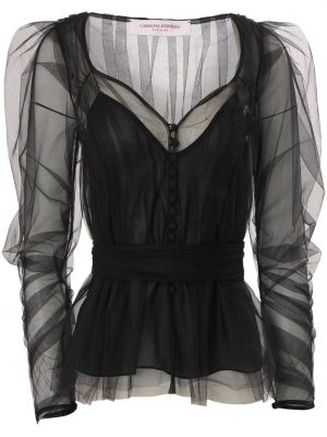 Блуза с копчета от тюл Carolina Herrera черно