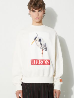 Bluza dresowa bawełniana z nadrukiem Heron Preston beżowa
