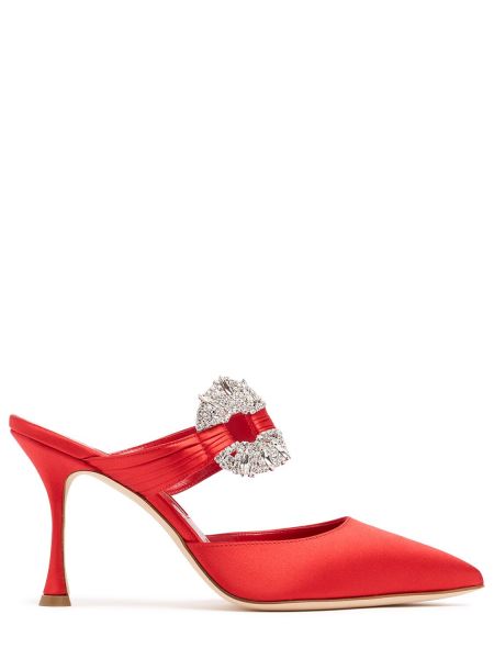 Mules de raso Manolo Blahnik rojo