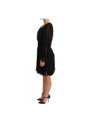 Sukienka mini z dekoltem w serek z siateczką Dolce And Gabbana czarna