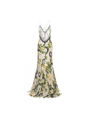 Jedwabna sukienka długa z nadrukiem Roberto Cavalli biała
