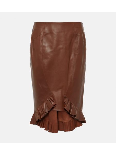 Kožená sukňa s volánmi Tom Ford hnedá