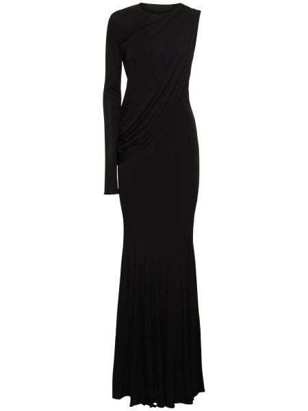 Drapované viskózové dlouhé šaty jersey Andreadamo černé