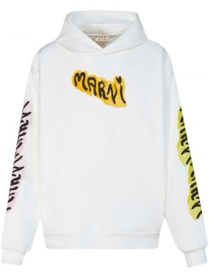 Pamučna hoodie s kapuljačom s printom Marni bijela
