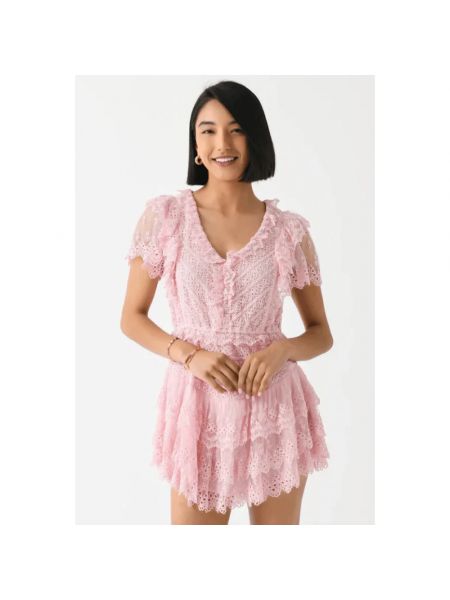 Mini vestido con escote v de encaje elegante Loveshackfancy rosa