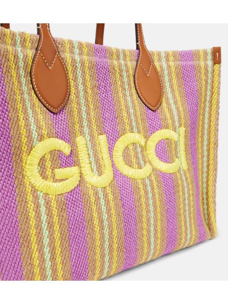 Pruhovaná kožená nákupná taška Gucci