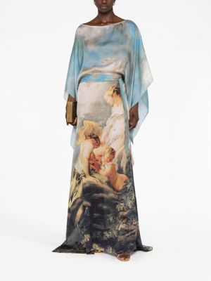 Sukienka długa z nadrukiem Roberto Cavalli niebieska