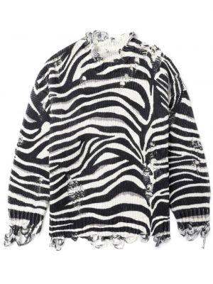 Raztrgan pulover s potiskom z zebra vzorcem R13