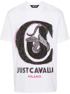 T-shirt en coton à imprimé Just Cavalli blanc