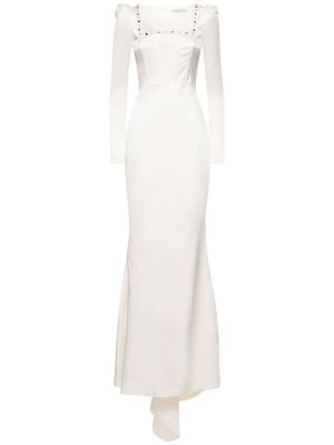 Svilena satenska večernja haljina sa šiljcima Alessandra Rich bijela