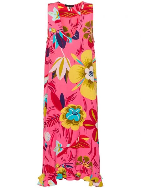 Kvetinové hodvábne šaty s potlačou Gucci Pre-owned ružová