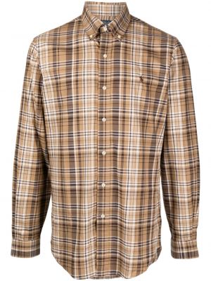 Kockovaná bavlnená košeľa na zips Polo Ralph Lauren hnedá