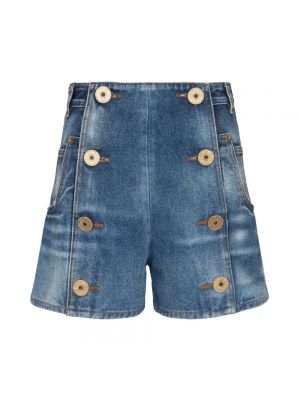 Shorts di jeans con bottoni Balmain blu