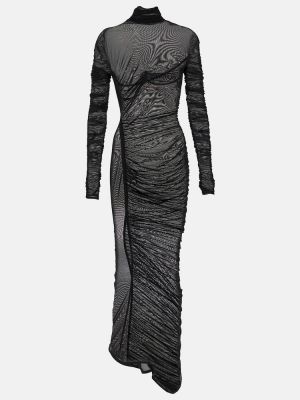 Průsvitné dlouhé šaty Mugler černé
