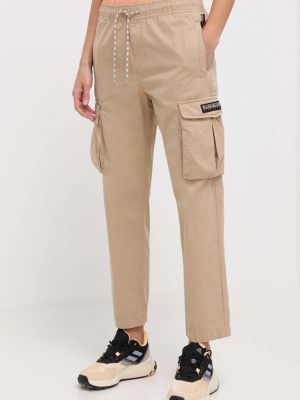 Béžové jednobarevné bavlněné kalhoty s vysokým pasem Napapijri