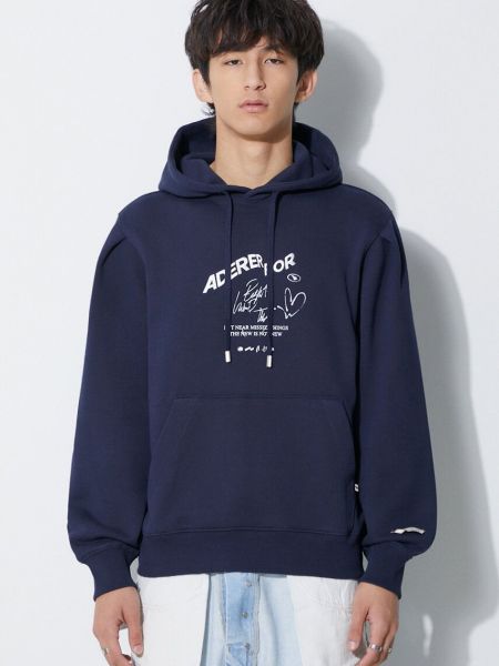 Pamučna hoodie s kapuljačom s melange uzorkom Ader Error plava