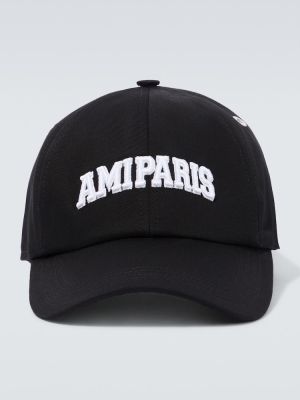Памучна шапка с козирки Ami Paris черно