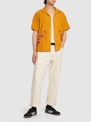 Bombažna srajca z vezenjem Harago oranžna