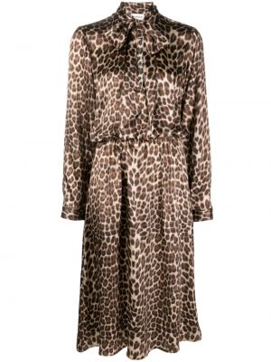 Robe mi-longue en soie à imprimé à imprimé léopard P.a.r.o.s.h. marron