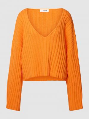 Dzianinowy sweter z dekoltem w serek Edited pomarańczowy