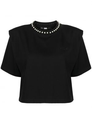 Тениска с перли Karl Lagerfeld черно