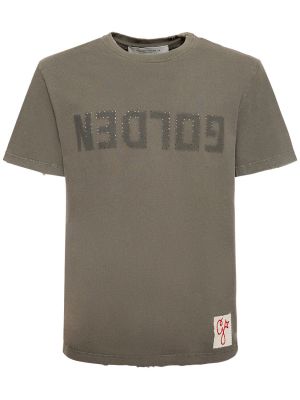 T-shirt distressed di cotone in jersey Golden Goose
