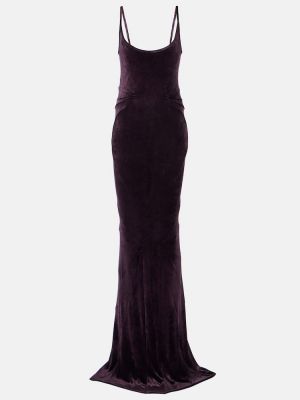 Aksamitna sukienka długa Rick Owens fioletowa
