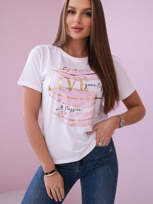 Bluză cu pene din bumbac cu imagine Kesi roz