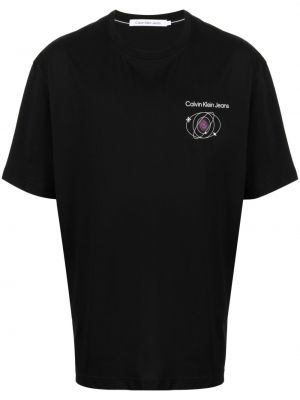 T-shirt avec imprimé slogan en coton à imprimé Calvin Klein noir