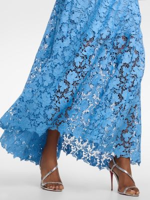 Mežģīņu maksi kleita ar ziediem Oscar De La Renta zils
