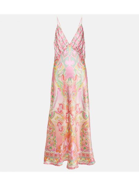 Μεταξωτή μάξι φόρεμα με σχέδιο Camilla ροζ
