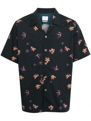 Kvetinová bavlnená košeľa s potlačou Ps Paul Smith čierna