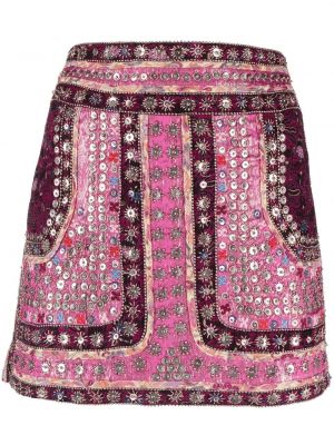 Mini sukně s výšivkou Isabel Marant růžové