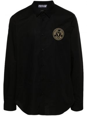 Pamučna traper košulja s vezom Versace Jeans Couture crna
