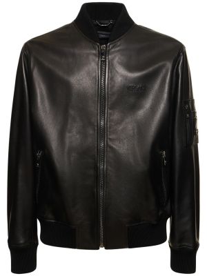 Δερμάτινο μπουφάν με φερμουάρ Versace μαύρο