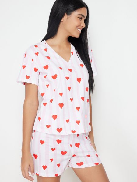 Pletené pruhované pyžamo se srdcovým vzorem Trendyol
