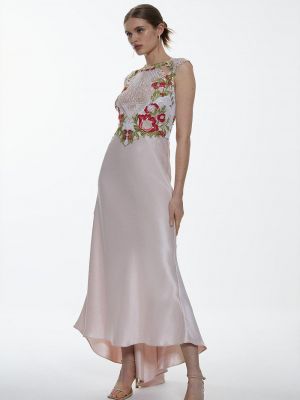 Атласное длинное платье Karen Millen розовое