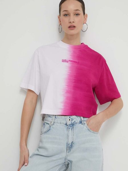 Хлопковая футболка Karl Lagerfeld Jeans розовая