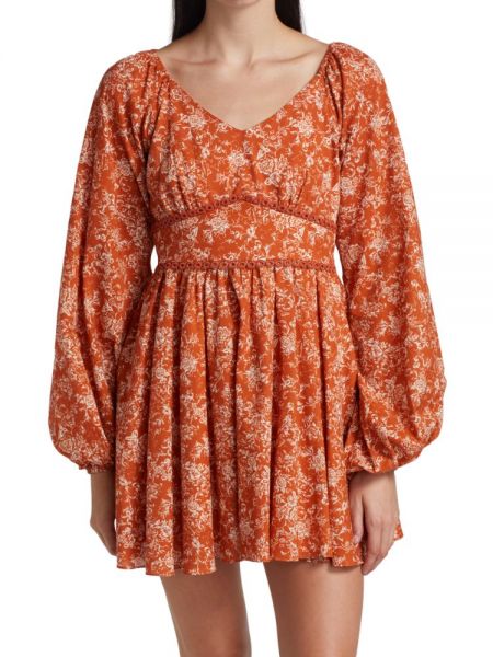 Платье мини в цветочек с принтом Caroline Constas оранжевое