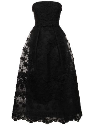 Tylové midi šaty s výšivkou Elie Saab čierna